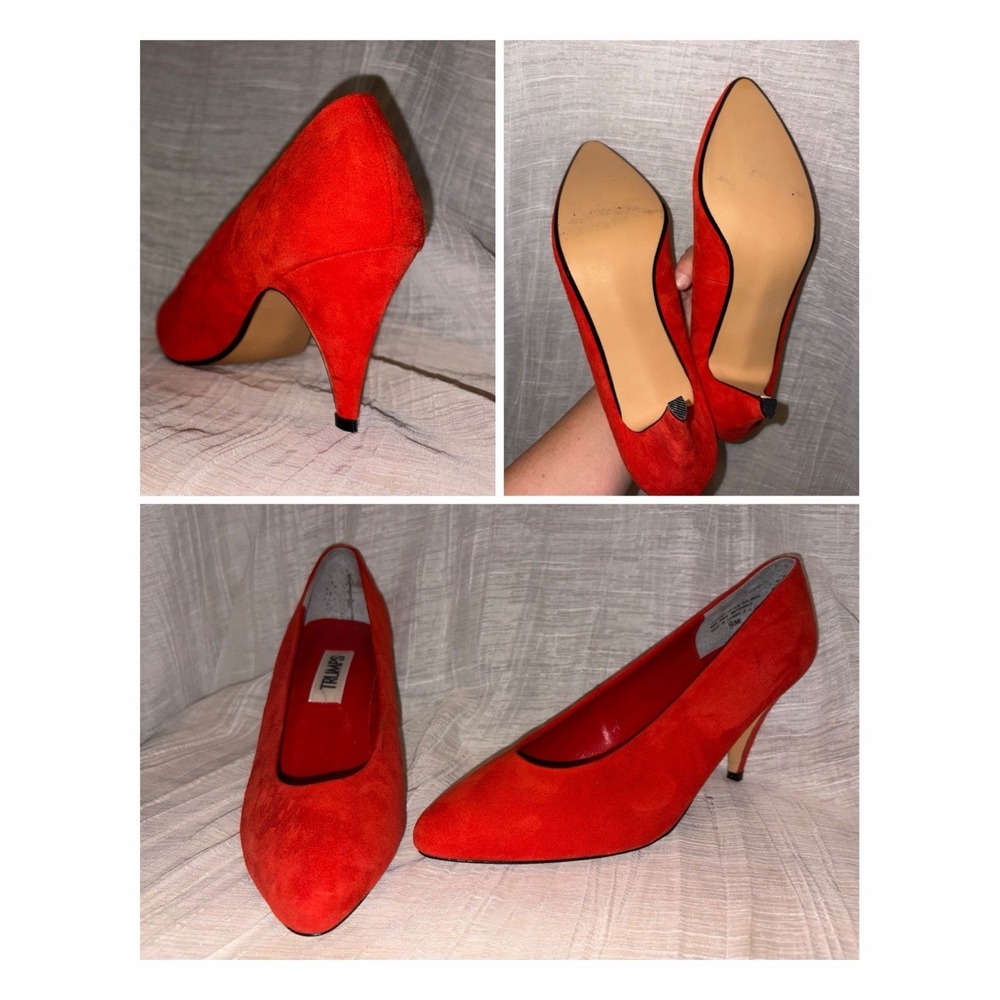 Red Suede Stiletto Heel Padded, Size 9 m Vintage Beautiful